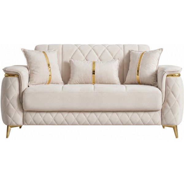 Villa Möbel Sofa Pasadena, 2-Sitzer 1 Teile, Beige 2er Sofa Schlaffunktion durch aufklappbare Sitzfläche