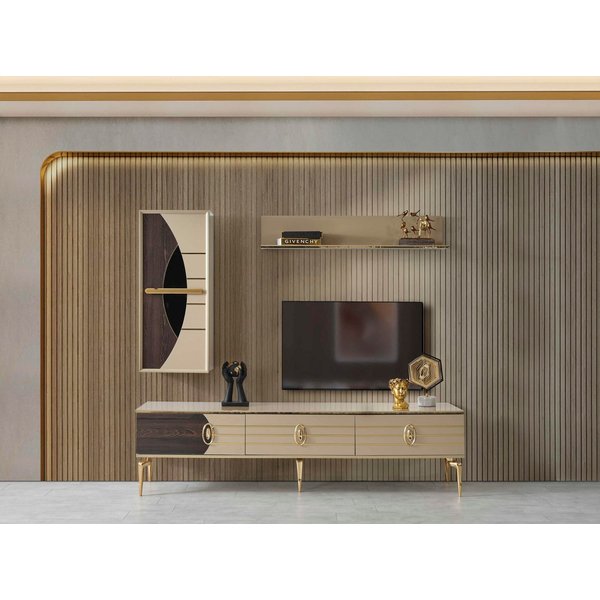 Villa Möbel TV-Wand Saros Gold, (Lowboard mit Hängeelementen), hergestellt in der Türkei, hochwertig verarbeitet.