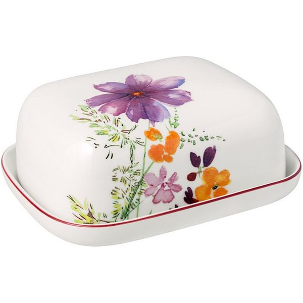 Villeroy & Boch Butterdose Mariefleur Basic Butterdose 2tlg. 15x12,5x6,5cm, Porzellan, (1-tlg), Premium Porcelain, mikrow.- & spülm.sicher, Made in Germany