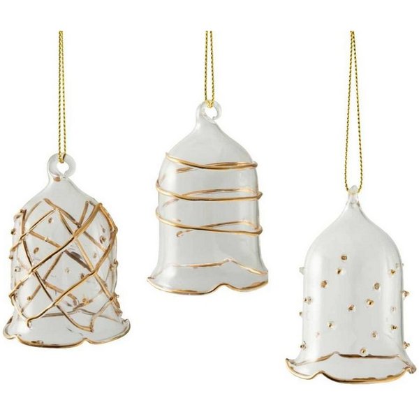 Villeroy & Boch Christbaumschmuck Winter Collage Accessoires Weihnachtsgeschirr, Jahresglocke, Weihnachtsglocke, Christbaumglocke Set 3-tlg.