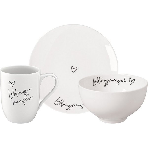 Villeroy & Boch Frühstücks-Geschirrset Statement Frühstücks-Set Lieblingsmensch 3-tlg. (3-tlg), 1 Personen, Porzellan