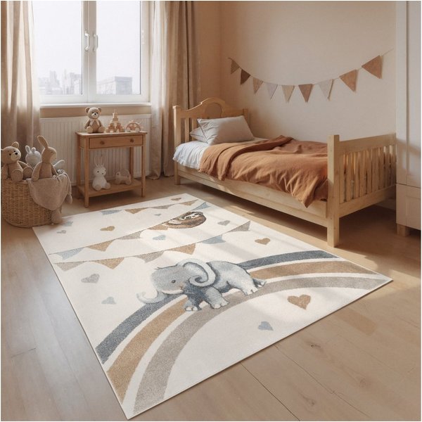 Villeroy & Boch Kinderteppich Walk like an Elephant Rainbow Party Teppich, rechteckig, Höhe: 9 mm, Spielteppich weich, Kinderzimmer, Boho Kids Spielunterlage, T