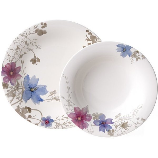 Villeroy & Boch Tafelservice Mariefleur Gris Basic (12-tlg), 6 Personen, Fine China-Porzellan, Teller Set, Made in Germany, Fine China Porzellan
