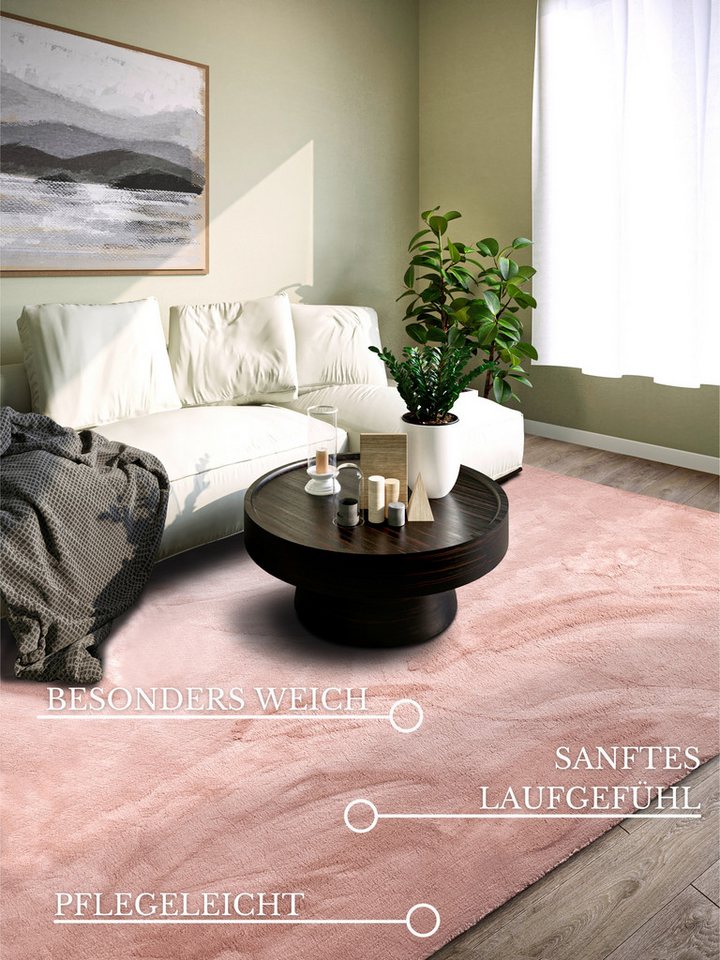 Villeroy & Boch Teppich Leon, rechteckig, Höhe: 15 mm, Langflor, Shaggy, uni, flauschig weich, glänzend, Kaninchenfell Haptik – Bild 3 von 5