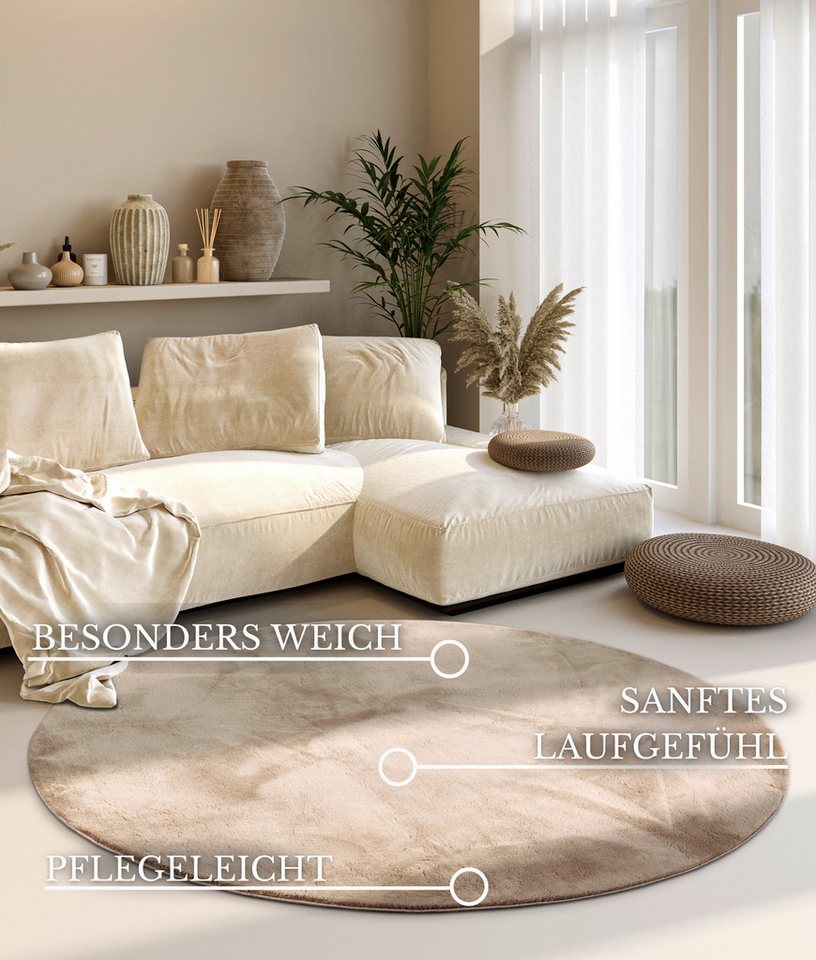 Villeroy & Boch Teppich Leon, rund, Höhe: 15 mm, Langflor, Shaggy, einfarbig, flauschig, weich, glänzend, modern, uni – Bild 3 von 5