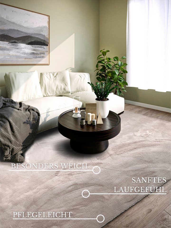 Villeroy & Boch Teppich Leon, rechteckig, Höhe: 15 mm, Langflor, Shaggy, uni, flauschig weich, glänzend, Kaninchenfell Haptik – Bild 3 von 5