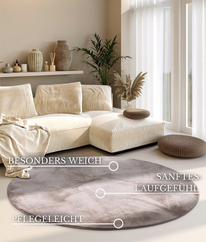 Villeroy & Boch Teppich Leon, rund, Höhe: 15 mm, Langflor, Shaggy, einfarbig, flauschig, weich, glänzend, modern, uni – Bild 3 von 5