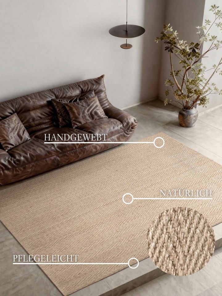 Villeroy & Boch Teppich Mirabelle, rechteckig, Höhe: 10 mm, Jute, Natur, Wohnzimmer, Esszimmer, Schlafzimmer, Fischgrätendesign – Bild 3 von 5