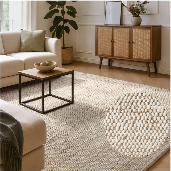 Villeroy & Boch Teppich Peas, rechteckig, Höhe: 18 mm, Handgewebt, Bouclé, Wolle, Jute, Natur, Läufer, Wohnzimmer, Skandi