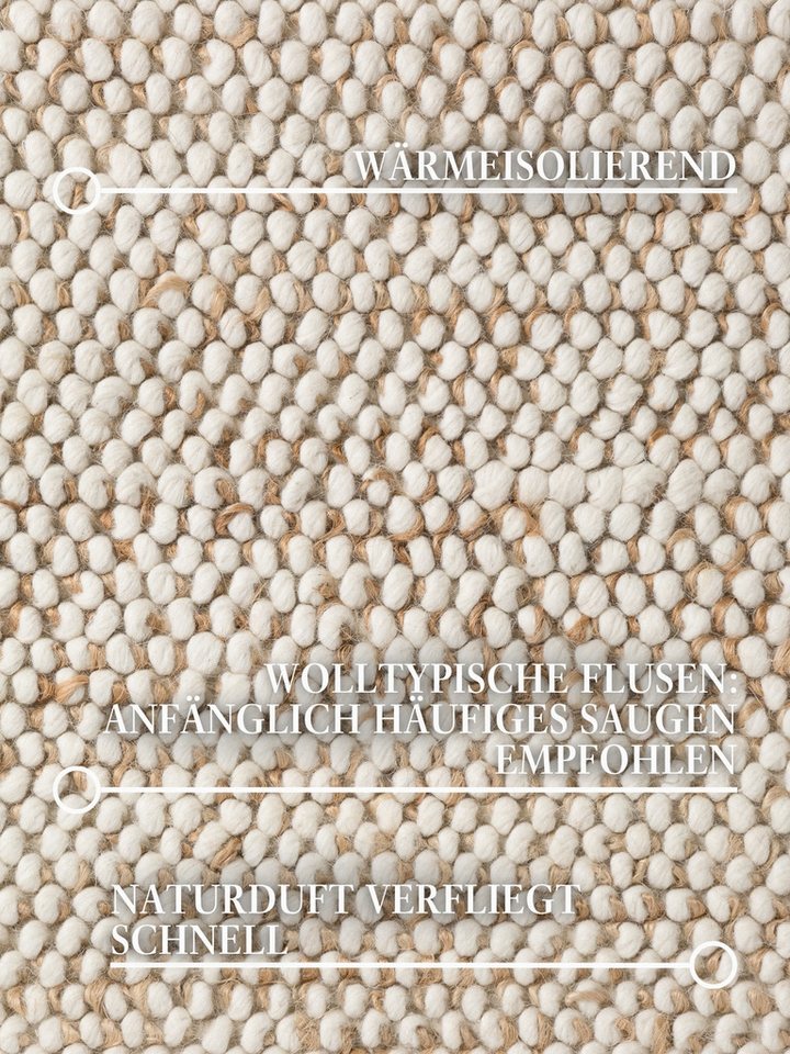 Villeroy & Boch Teppich Peas, rechteckig, Höhe: 18 mm, Handgewebt, Bouclé, Wolle, Jute, Natur, Läufer, Wohnzimmer, Skandi – Bild 4 von 5