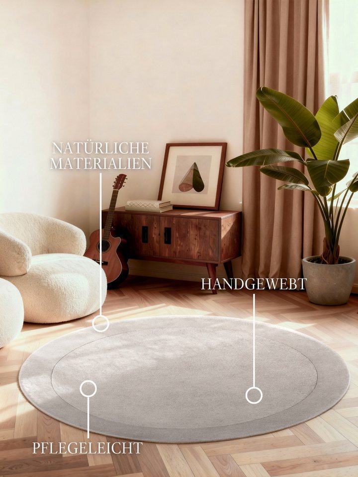 Villeroy & Boch Teppich Wollteppich Kivi, rund, Höhe: 17 mm, Handgewebt, Wolle, Bordüre, Einfarbig, Läufer, Wohnzimmer, Organisch – Bild 2 von 5