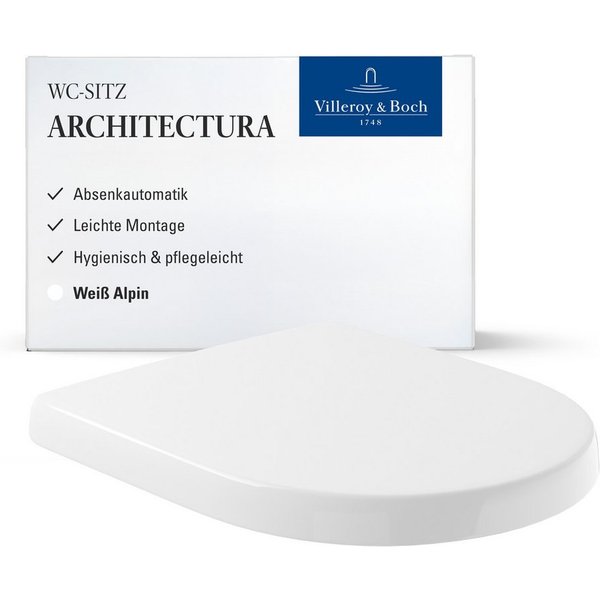 Villeroy & Boch WC-Sitz Architectura, Toilettendeckel mit Absenkautomatik, aus Duroplast, D-Form, Weiß Alpin