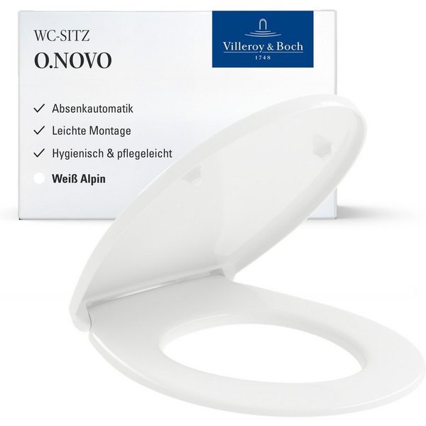 Villeroy & Boch WC-Sitz O.novo, Toilettendeckel mit Absenkautomatik, aus Duroplast, oval, Weiß Alpin