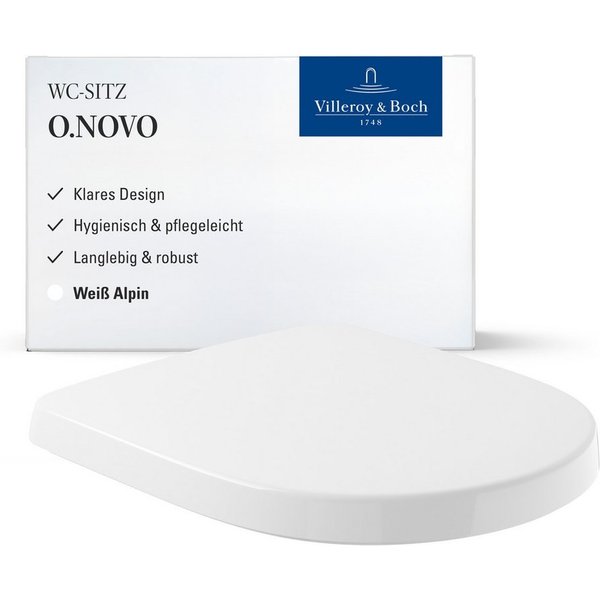 Villeroy & Boch WC-Sitz O.novo, Toilettendeckel aus bruchsicherem Duroplast, D-Form, Weiß Alpin