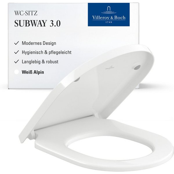 Villeroy & Boch WC-Sitz Subway 3., Toilettendeckel aus bruchsicherem Duroplast, D-Form, Weiß Alpin