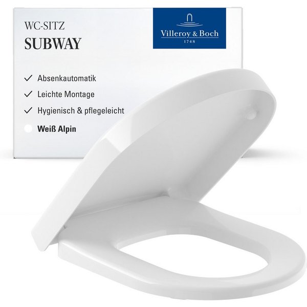 Villeroy & Boch WC-Sitz Subway, Toilettendeckel mit Absenkautomatik, aus Duroplast, D-Form, Weiß Alpin
