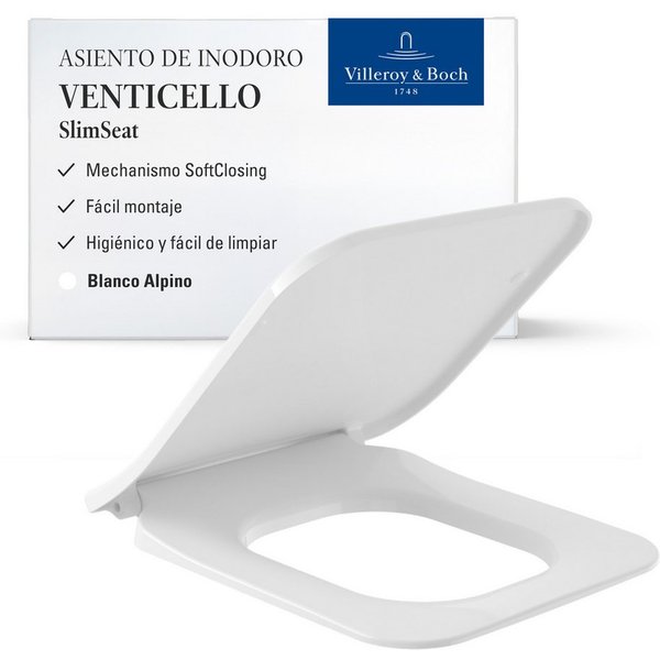 Villeroy & Boch WC-Sitz Venticello SlimSeat, mit Absenkautomatik, abnehmbarer, ultraflacher Toilettensitz, eckig
