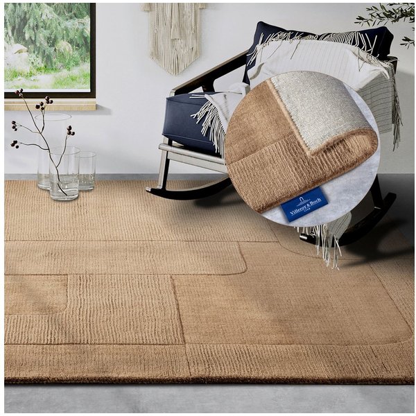 Villeroy & Boch Wollteppich Charlotte, rechteckig, Höhe: 10 mm, Läufer, Handgewebt, Wolle, Natur, Läufer, Wohnzimmer, Geometrie