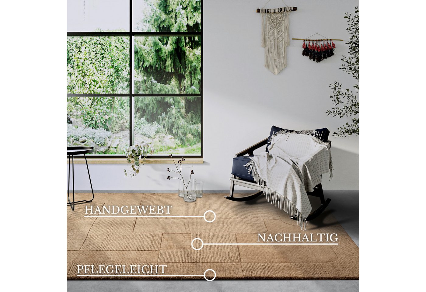 Villeroy & Boch Wollteppich Charlotte, rechteckig, Höhe: 10 mm, Läufer, Handgewebt, Wolle, Natur, Läufer, Wohnzimmer, Geometrie – Bild 3 von 5