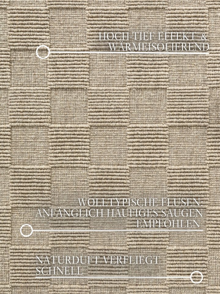 Villeroy & Boch Wollteppich Scala, rechteckig, Höhe: 10 mm, Handgewebt, Wolle, Kariert, Natur, 3D-Struktur, Karo, Wohnzimmer – Bild 4 von 5