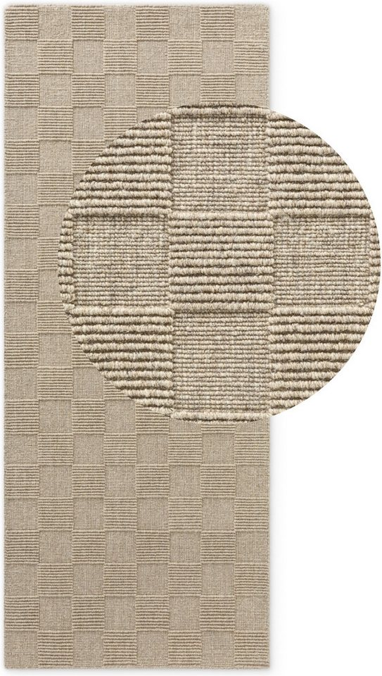 Villeroy & Boch Wollteppich Scala, rechteckig, Höhe: 10 mm, Handgewebt, Wolle, Kariert, Natur, 3D-Struktur, Karo, Wohnzimmer – Bild 2 von 5