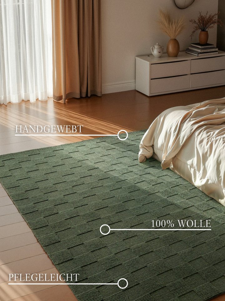 Villeroy & Boch Wollteppich Scala, rechteckig, Höhe: 10 mm, Handgewebt, Wolle, Kariert, Natur, 3D-Struktur, Karo, Wohnzimmer – Bild 3 von 5