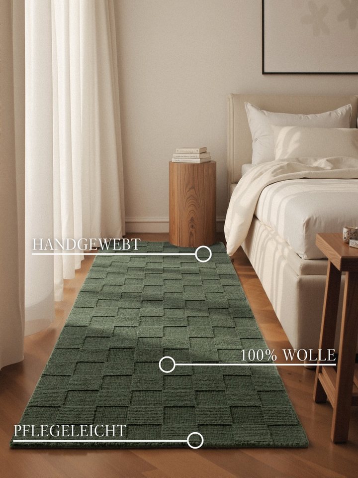 Villeroy & Boch Wollteppich Scala, rechteckig, Höhe: 10 mm, Handgewebt, Wolle, Kariert, Natur, 3D-Struktur, Karo, Wohnzimmer – Bild 3 von 5