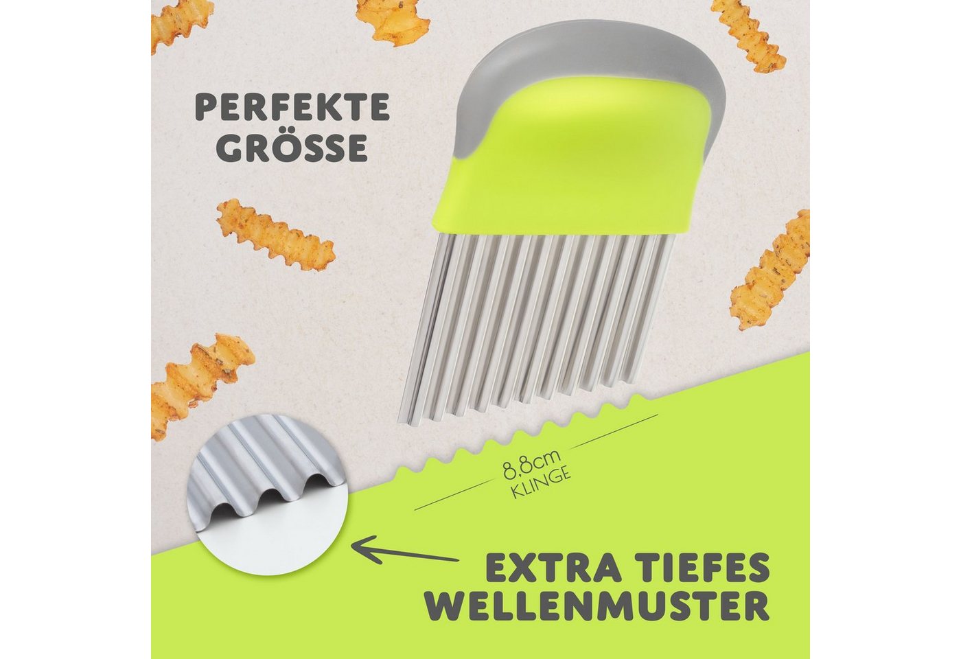 Villkin Messerwelle - Wellenschneider, Gemüsemesser, Riffelmesser (8,8cm) (1-St., geeignet für Gemüse, Obst, Pommes), Spülmaschinen geeignet – Bild 3 von 5