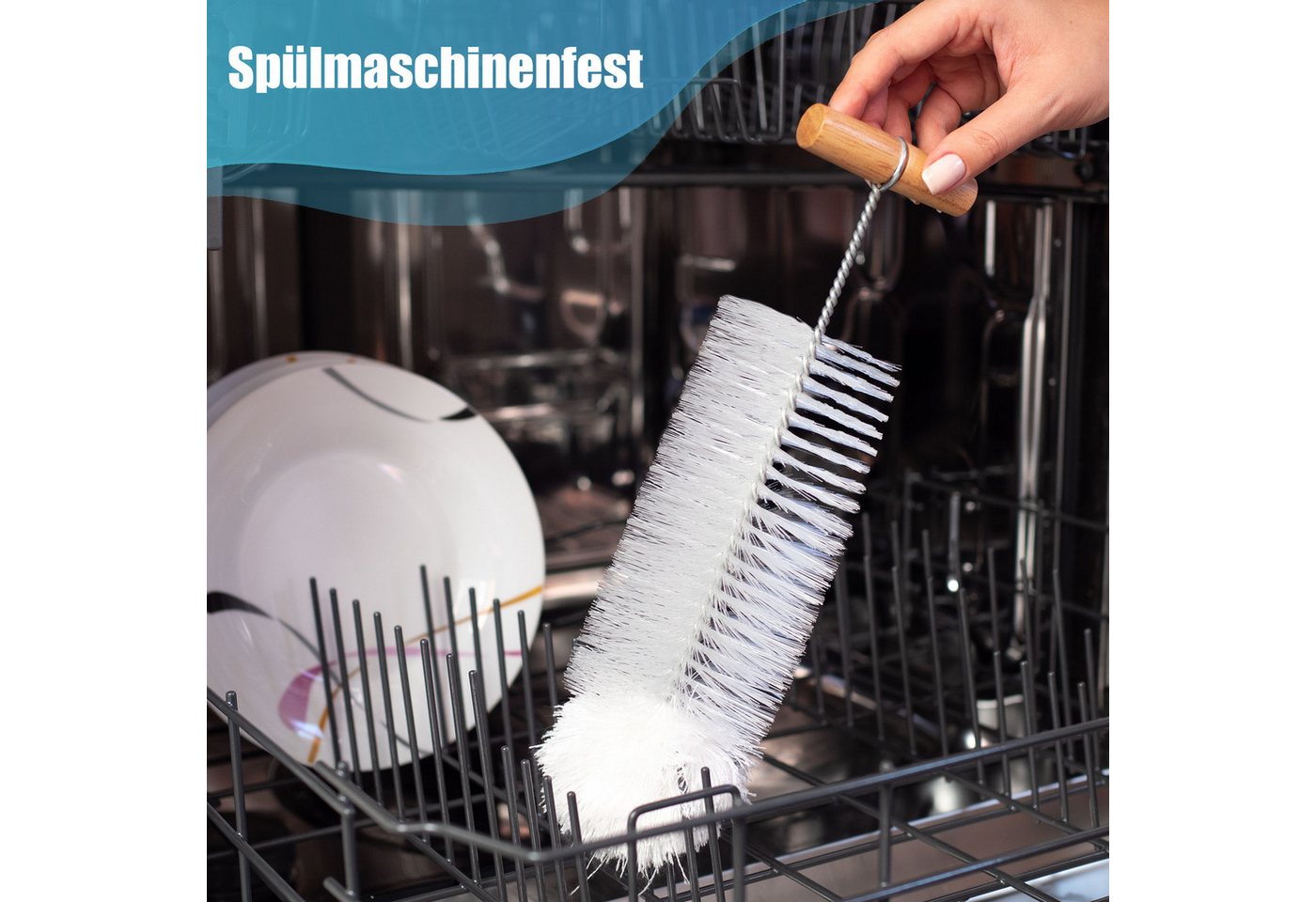 Villkin Reinigungsbürste, Flaschenbürste Sodastream, Spülbürste, Gefäßbürste (30cm), Flaschen, Karaffen, Vasen, Glässer, Shaker, Kannen, (1-tlg), Bommel – Bild 5 von 5