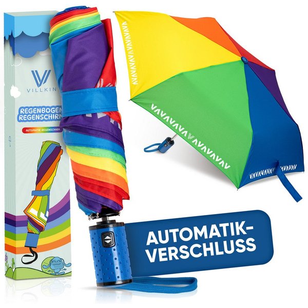 Villkin Taschenregenschirm, Kinderschirm Bunt mit Reflexstreifen, Regenschirm, Mini-Schirm, kompakt, leichtgewicht, trocknet schnell, Reflexstreifen