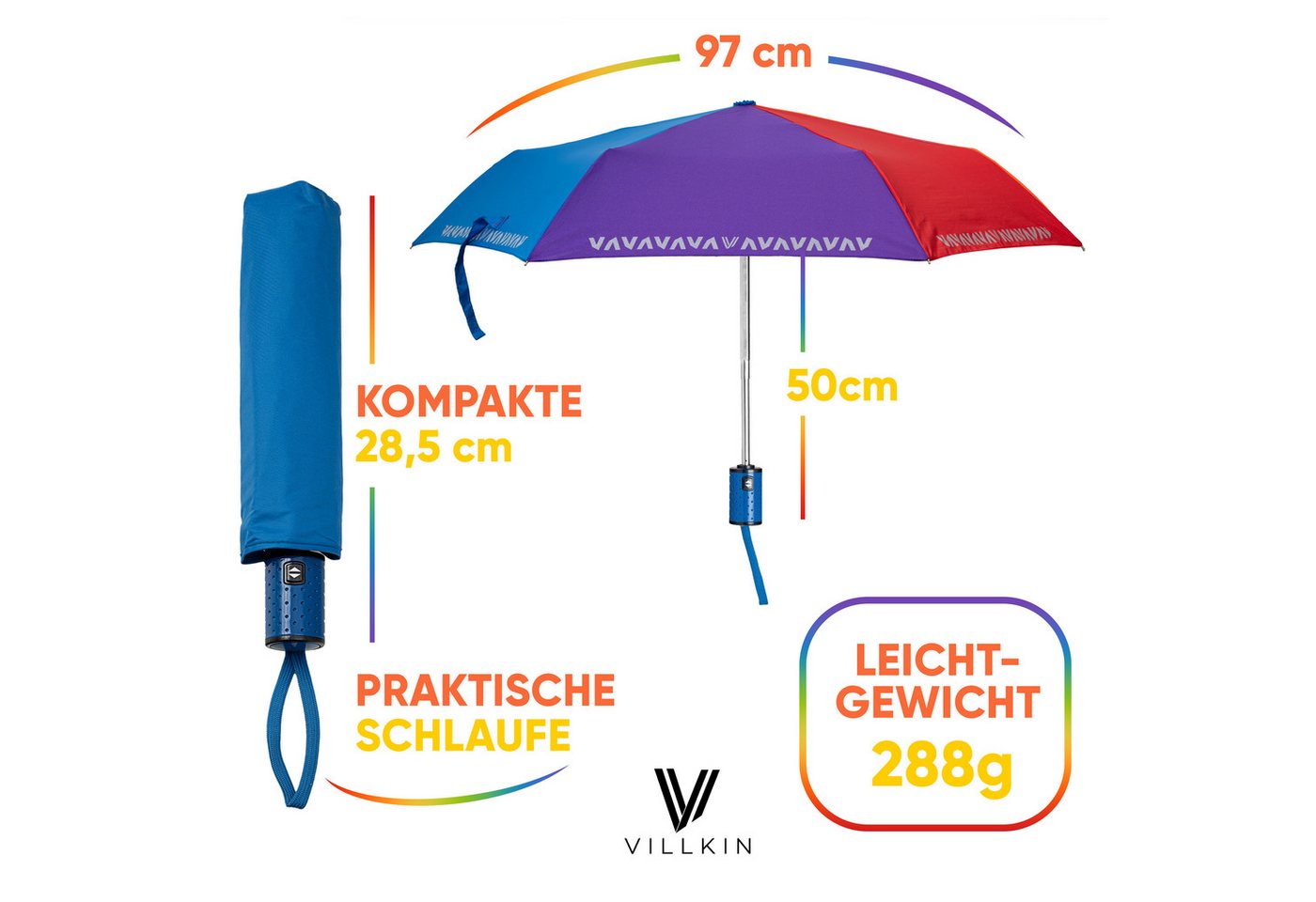 Villkin Taschenregenschirm, Kinderschirm Bunt mit Reflexstreifen, Regenschirm, Mini-Schirm, kompakt, leichtgewicht, trocknet schnell, Reflexstreifen – Bild 2 von 5