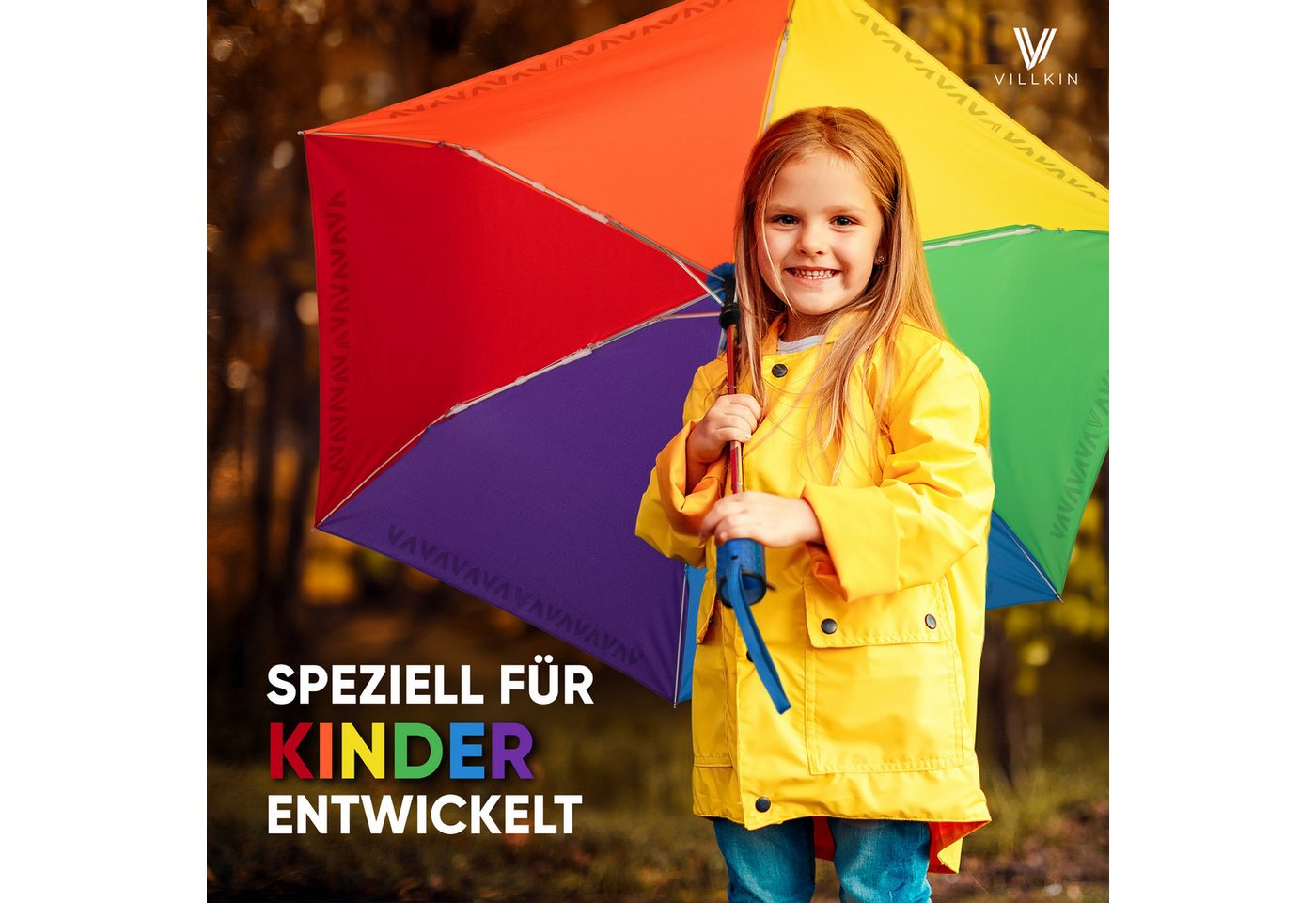 Villkin Taschenregenschirm, Kinderschirm Bunt mit Reflexstreifen, Regenschirm, Mini-Schirm, kompakt, leichtgewicht, trocknet schnell, Reflexstreifen – Bild 5 von 5