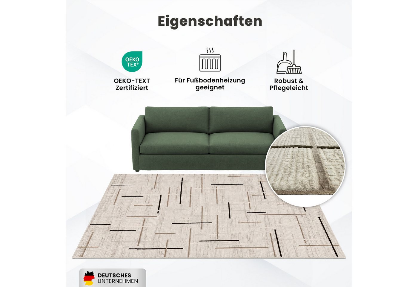 Vimoda Designteppich Boho Design Kurzflor Teppich 3D Hoch-Tief-Effekt, Rechteckig, Höhe: 12 mm, Teppich Wohnzimmer & Schlafzimmer – Bild 4 von 5