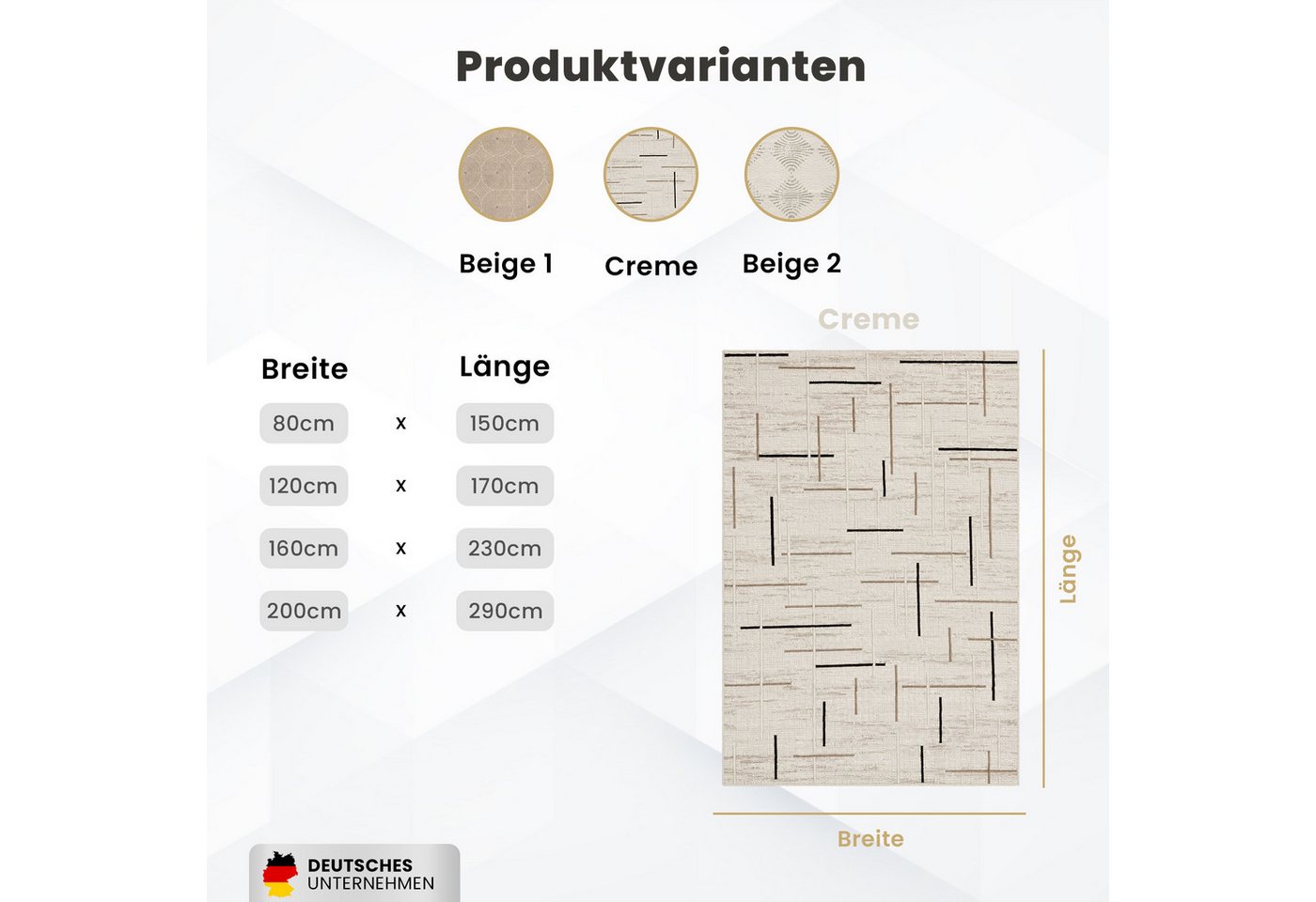 Vimoda Designteppich Boho Design Kurzflor Teppich 3D Hoch-Tief-Effekt, Rechteckig, Höhe: 12 mm, Teppich Wohnzimmer & Schlafzimmer – Bild 5 von 5