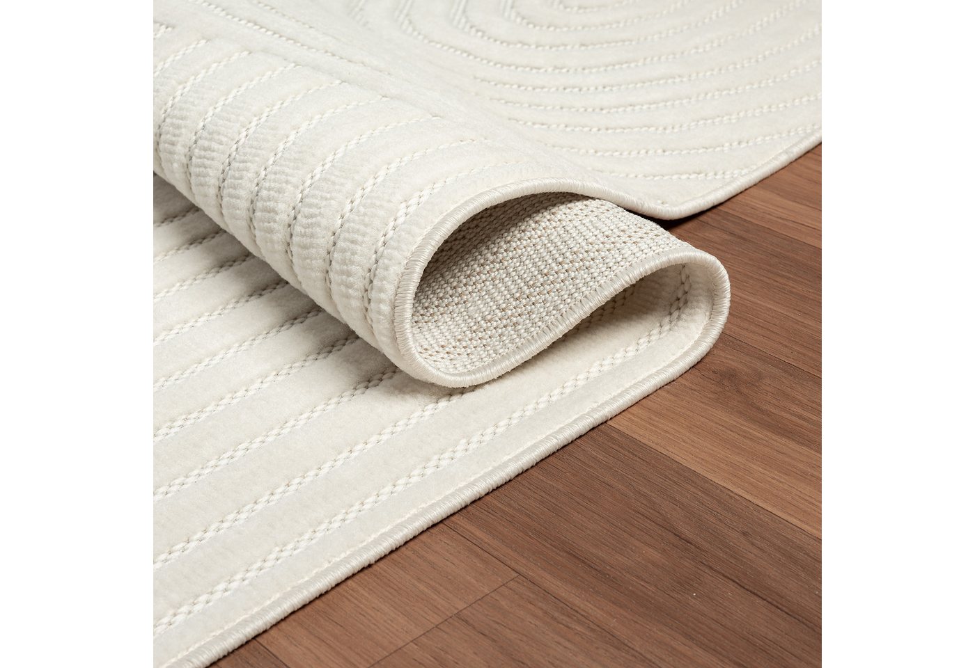 Vimoda Designteppich hoch/tief Motiv, Kurzflor Teppich Creme, Uni, Rechteckig, Höhe: 10 mm, Teppich Boho Design, Wohnzimmer, Schlafzimmer& Küche – Bild 4 von 5