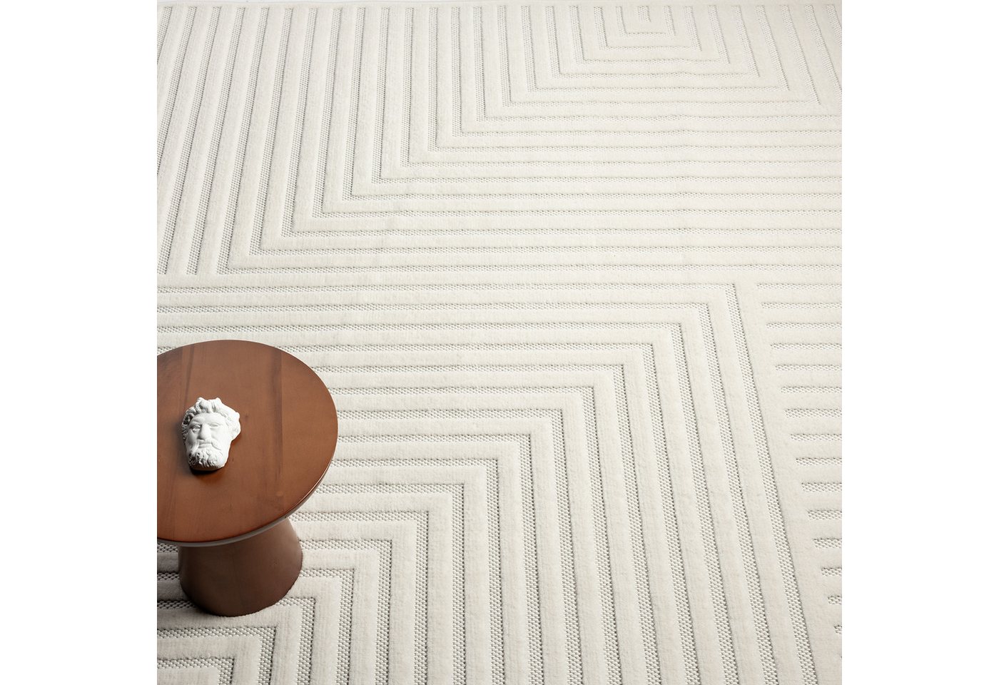 Vimoda Designteppich hoch/tief Motiv, Kurzflor Teppich Creme, Uni, Rechteckig, Höhe: 10 mm, Teppich Boho Design, Wohnzimmer, Schlafzimmer& Küche – Bild 4 von 5