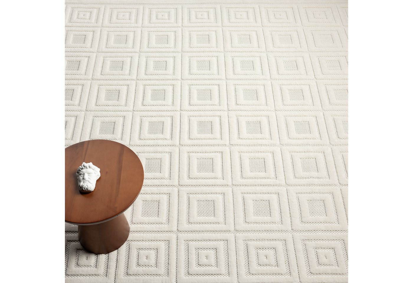 Vimoda Designteppich hoch/tief Motiv, Kurzflor Teppich Creme, Uni, Rechteckig, Höhe: 10 mm, Teppich Boho Design, Wohnzimmer, Schlafzimmer& Küche – Bild 4 von 5