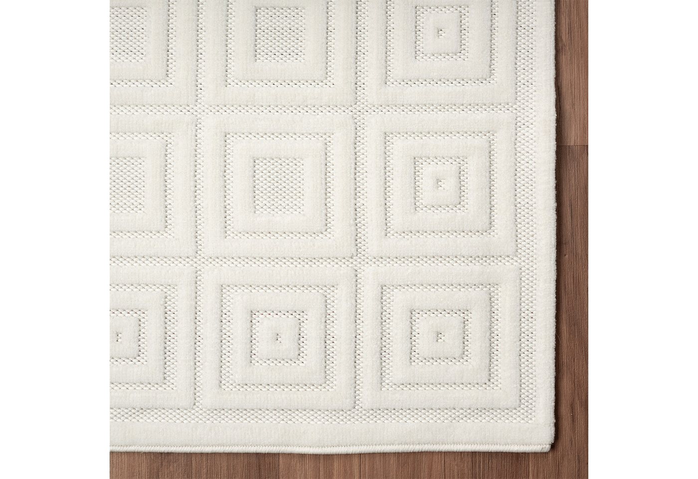 Vimoda Designteppich hoch/tief Motiv, Kurzflor Teppich Creme, Uni, Rechteckig, Höhe: 10 mm, Teppich Boho Design, Wohnzimmer, Schlafzimmer& Küche – Bild 5 von 5
