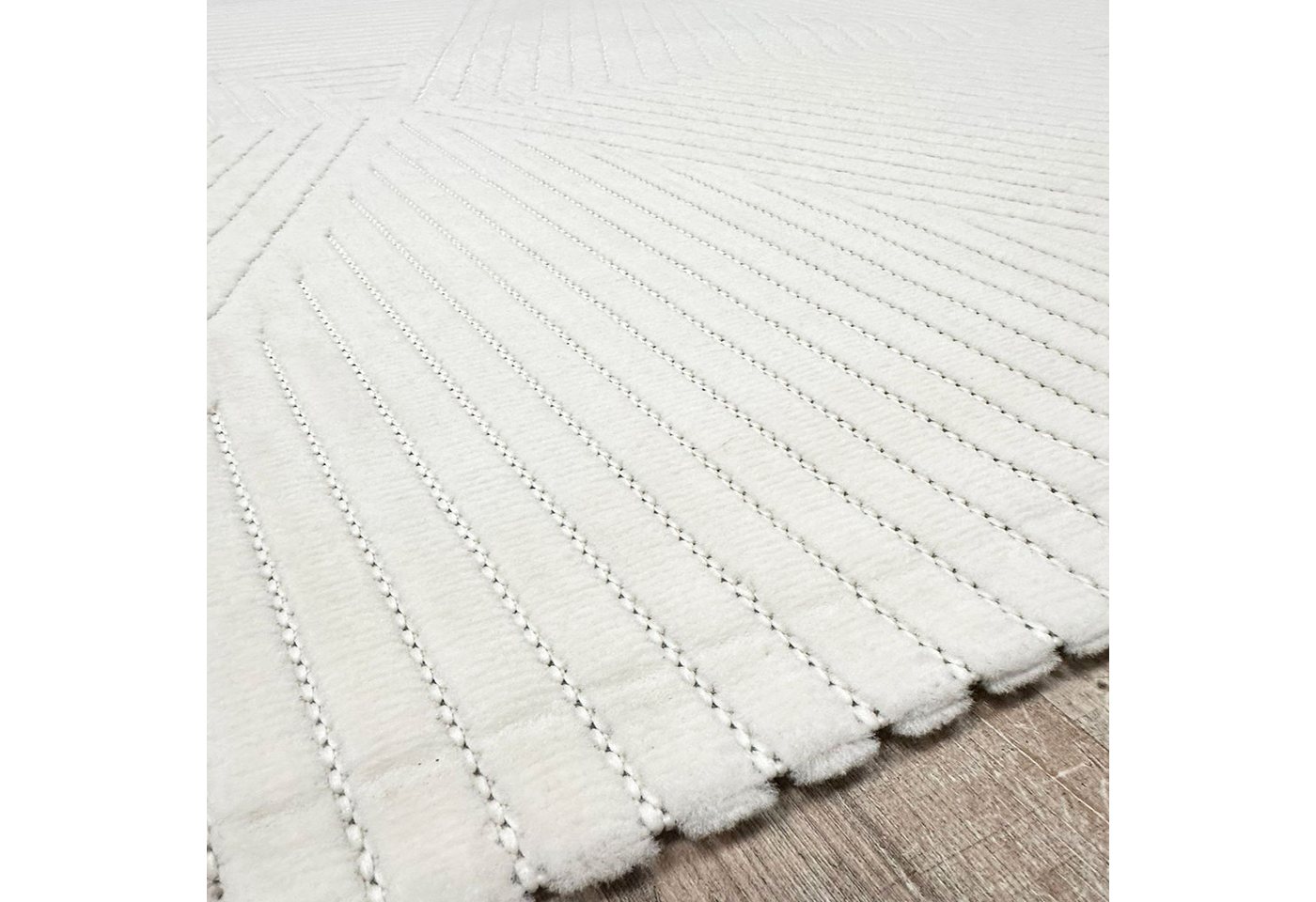 Vimoda Designteppich hoch/tief Motiv, Kurzflor Teppich Creme, Uni, Rechteckig, Höhe: 10 mm, Teppich Boho Design, Wohnzimmer, Schlafzimmer& Küche – Bild 5 von 5