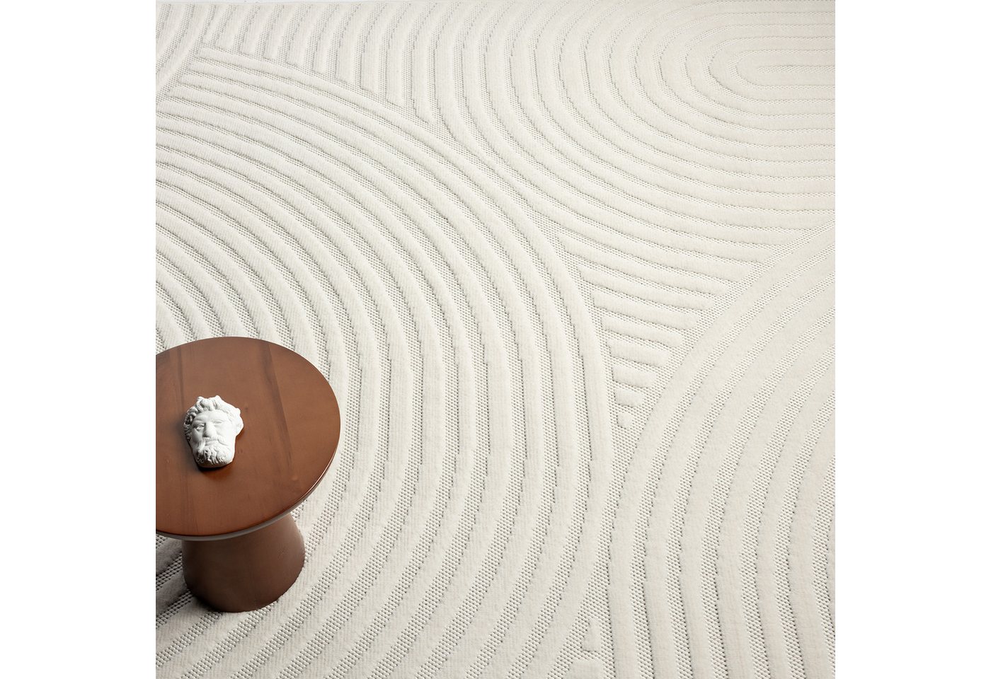 Vimoda Designteppich hoch/tief Motiv, Kurzflor Teppich Creme, Uni, Rechteckig, Höhe: 10 mm, Teppich Boho Design, Wohnzimmer, Schlafzimmer& Küche – Bild 4 von 5