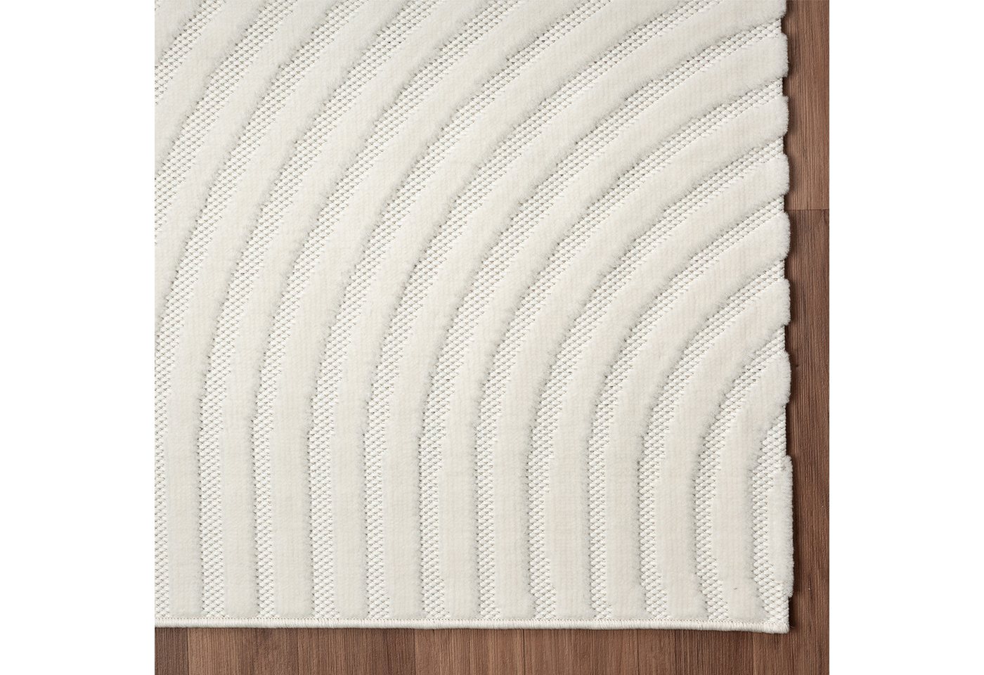 Vimoda Designteppich hoch/tief Motiv, Kurzflor Teppich Creme, Uni, Rechteckig, Höhe: 10 mm, Teppich Boho Design, Wohnzimmer, Schlafzimmer& Küche – Bild 5 von 5