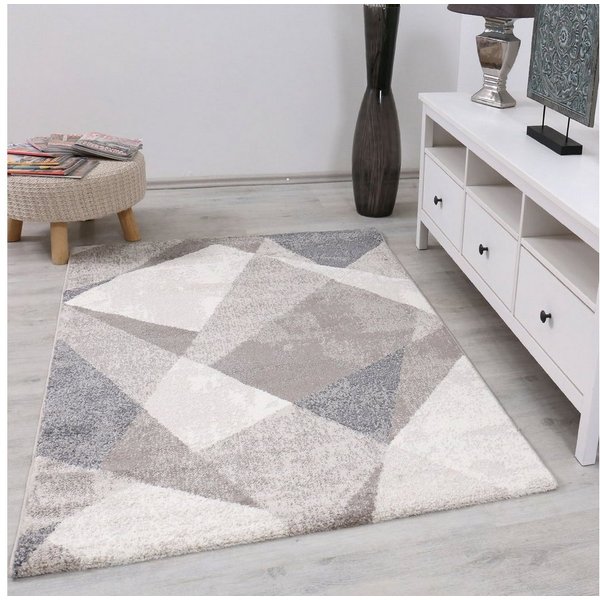 Vimoda Designteppich Marmor Optik, Teppich Wohnzimmer Geometrische Muster, Rechteckig, Höhe: 12 mm, Dreieck Design, Wohnzimmer, Schlafzimmer
