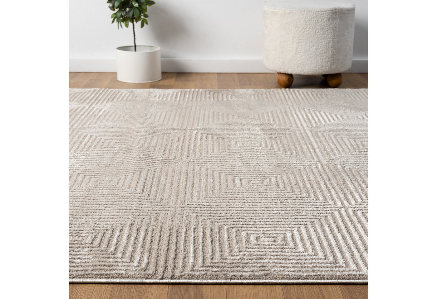 Vimoda Designteppich Wohnzimmer Boho Design 3D Raute Hoch-Tief-Effekt, Rechteckig, Höhe: 11 mm, Teppich 3D kariert für Esszimmer, Flur & Schlafzimmer – Bild 4 von 5