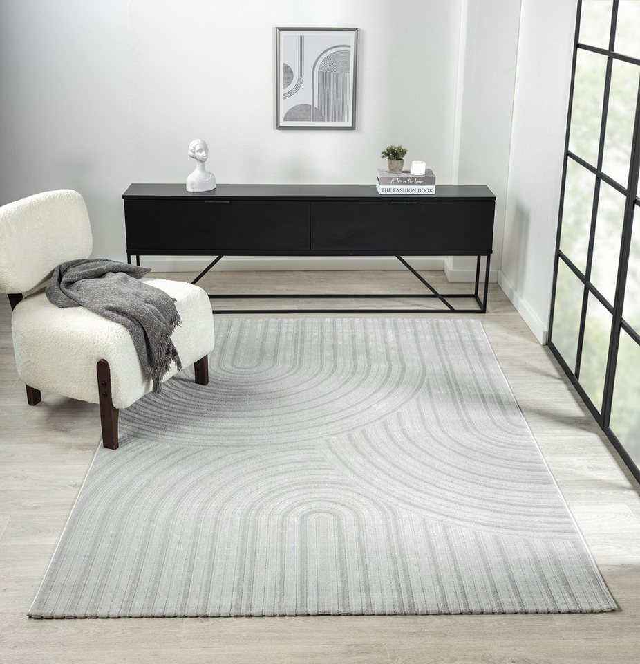 Vimoda Designteppich Wohnzimmer mit Kreis-Hochtiefmuster, Rechteck, kurzflor Teppich für Schlafzimmer, Wellenoptik, Boho Skandi – Bild 2 von 5