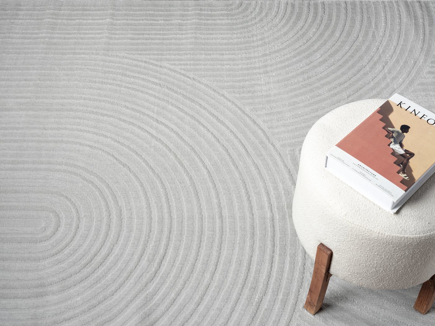 Vimoda Designteppich Wohnzimmer mit Kreis-Hochtiefmuster, Rechteck, kurzflor Teppich für Schlafzimmer, Wellenoptik, Boho Skandi – Bild 3 von 5