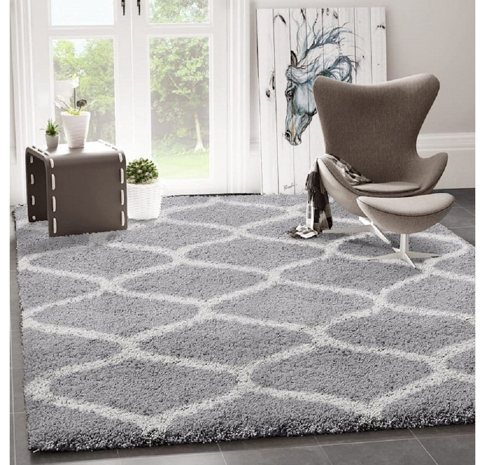 Vimoda Hochflor-Läufer Wohnzimmerteppich Modern, Rechteckig, Höhe: 30 mm, Marokkanisch, Raute Deko, Schlafzimmer,in Grau – Bild 2 von 5