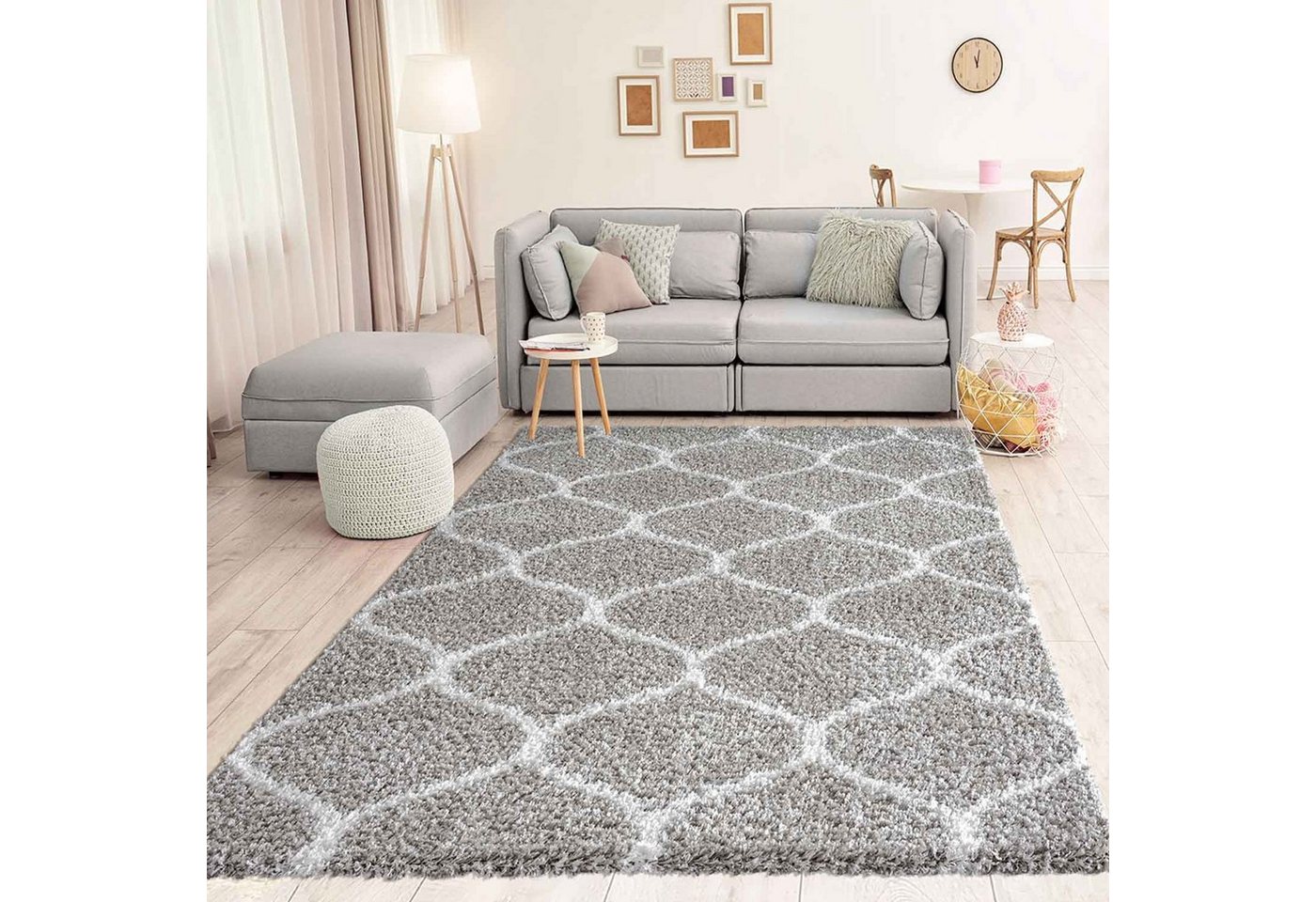 Vimoda Hochflor-Läufer Wohnzimmerteppich Modern, Rechteckig, Höhe: 30 mm, Marokkanisch, Raute Deko, Schlafzimmer,in Grau – Bild 3 von 5