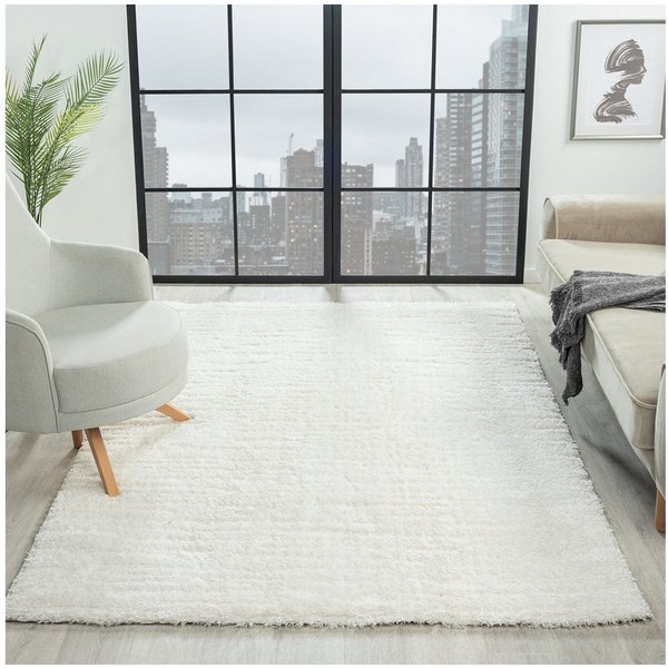 Vimoda Hochflor-Teppich Shaggy Langflor, weich & küschlich Teppich Wohnzimmer Weiß, Rechteckig, Höhe: 30 mm, 3D Motiv, Raute, luxuriöser Look für Wohnzimmer, Ki