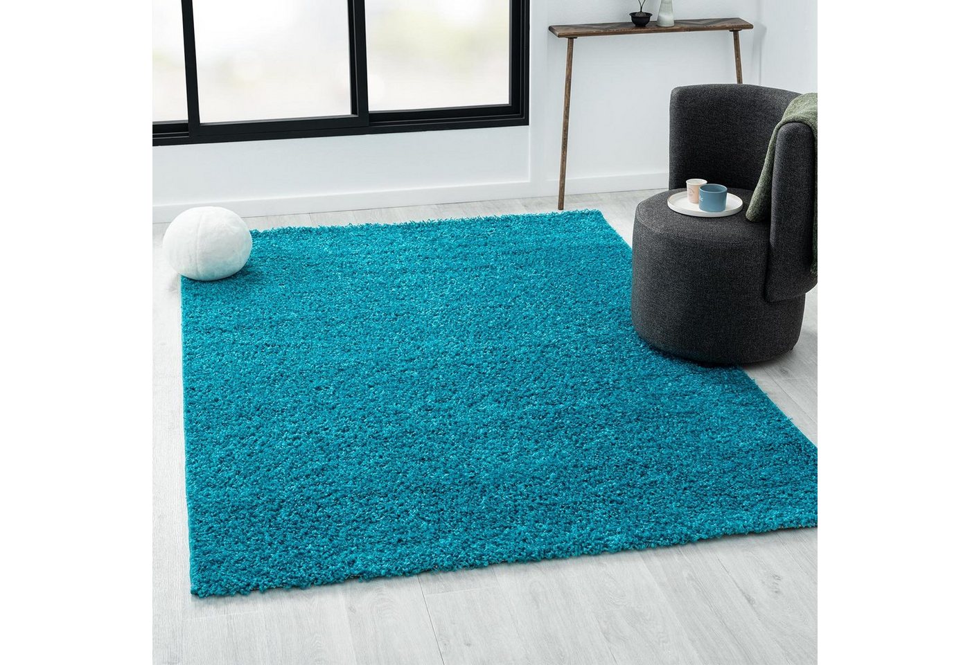 Vimoda Hochflor-Teppich Shaggy Türkis, Rechteckig, Höhe: 30 mm, Langflor Läufer Einfarbig Modern Wohnzimmer – Bild 2 von 5
