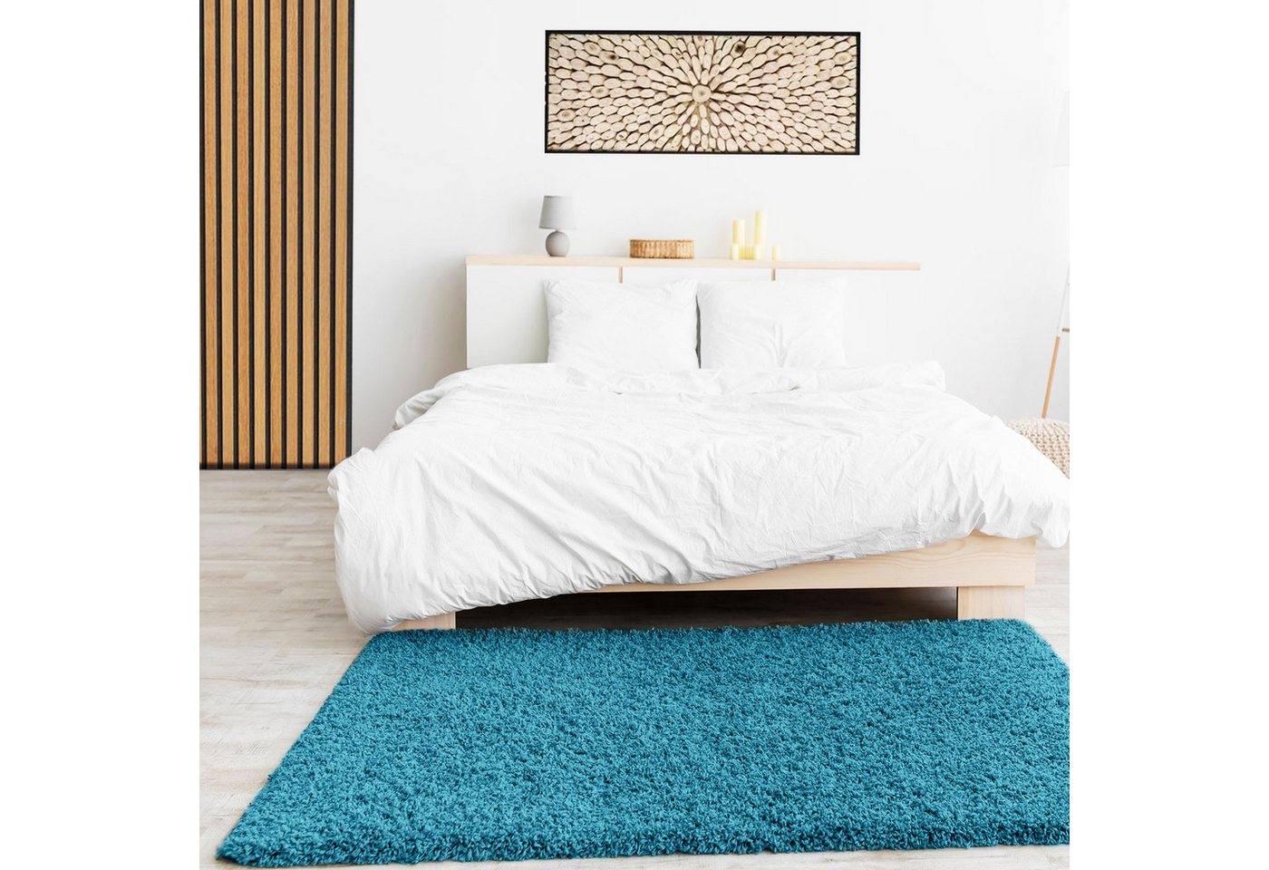 Vimoda Hochflor-Teppich Shaggy Türkis, Rechteckig, Höhe: 30 mm, Langflor Läufer Einfarbig Modern Wohnzimmer – Bild 3 von 5